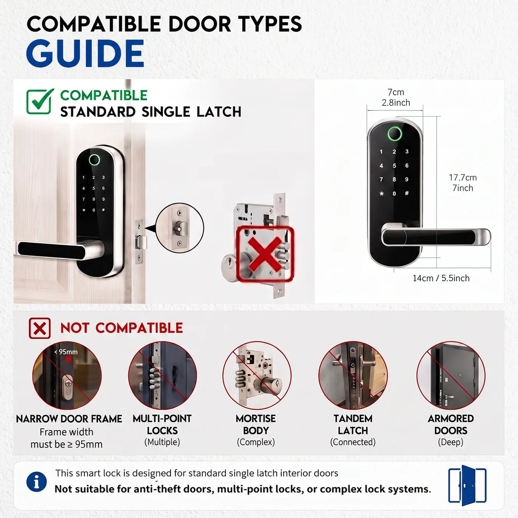 Smart Fingerprint Door Lock – WiFi, App, NFC & Touchscreen | IP67
