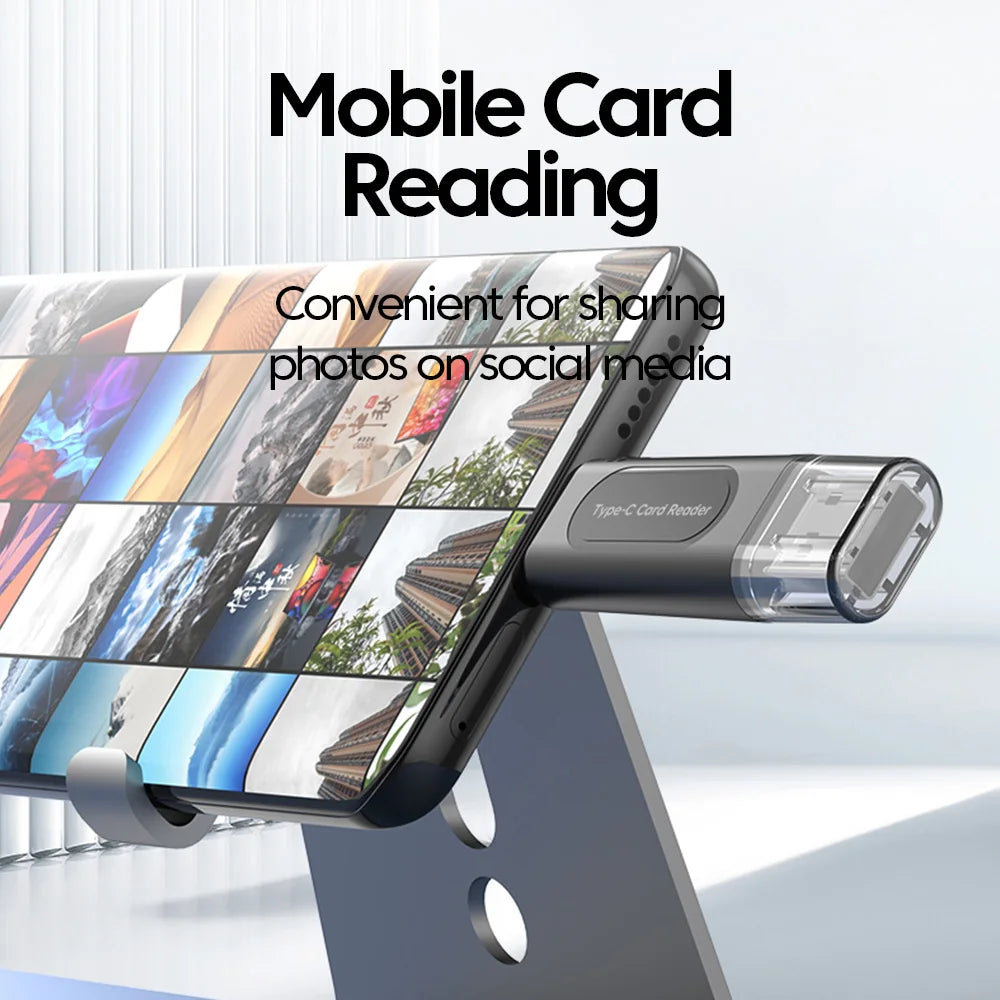 4-in-1 USB Type-C Card Reader | OTG Adapter for SD, TF & USB 2.0 Memory Sticks