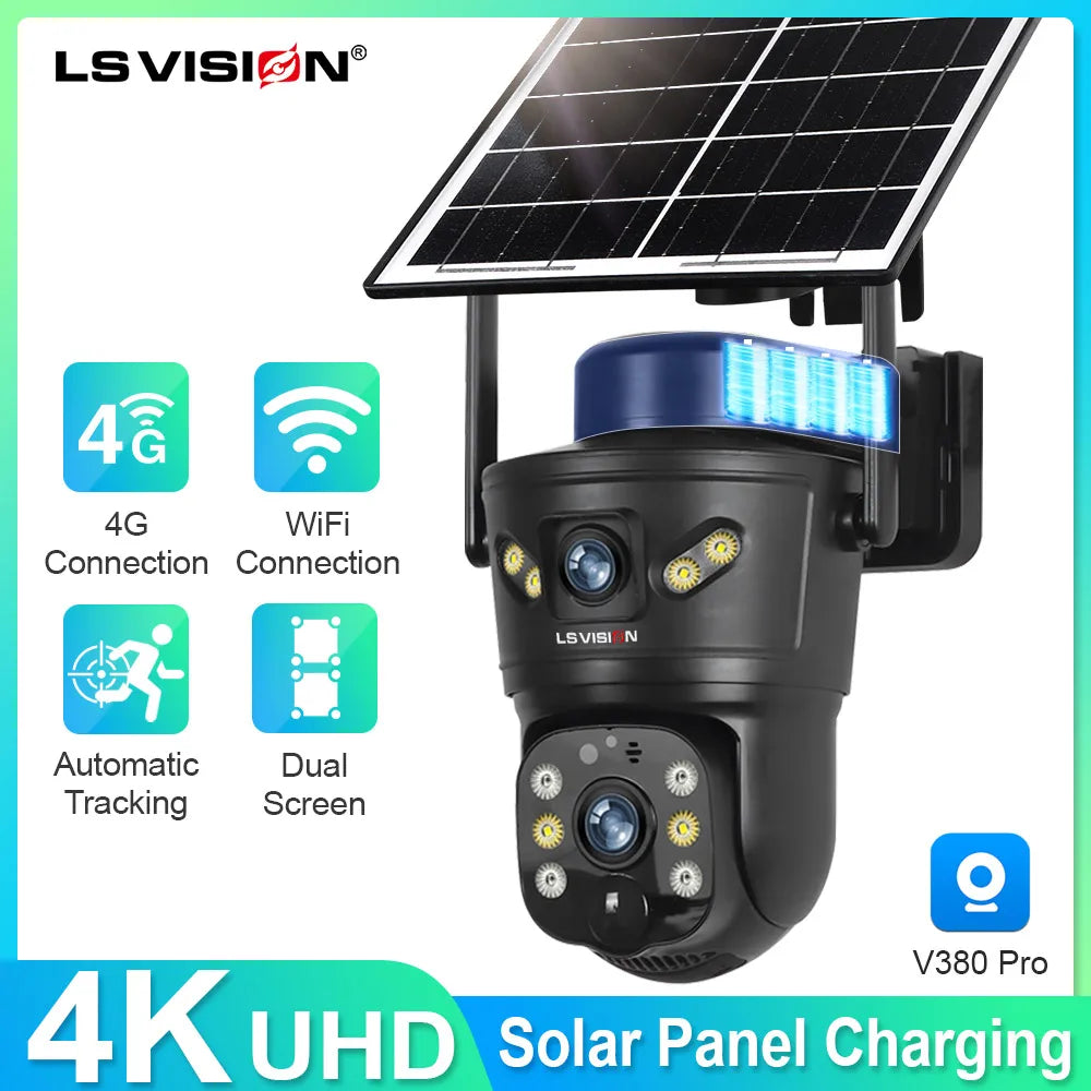 4G/WiFi Outdoor Solar Security Camera 8MP Dual Lens with Night Vision