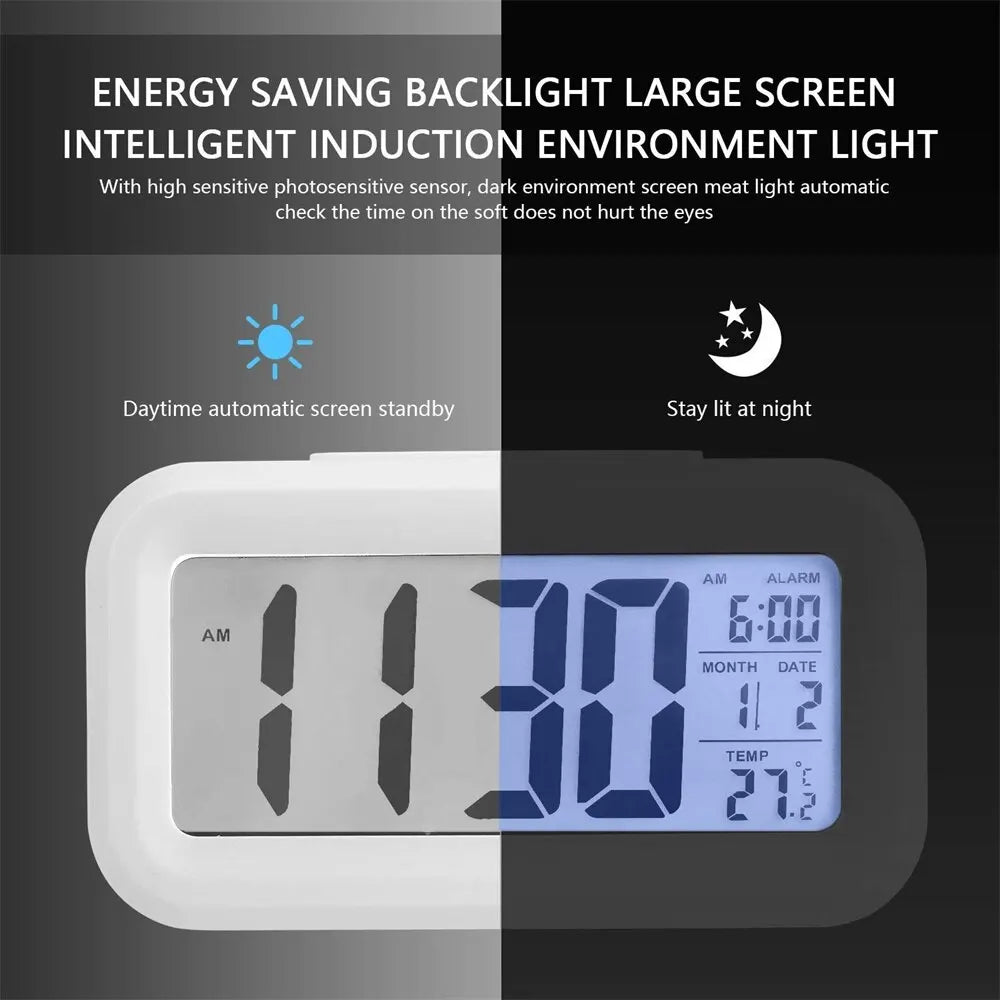 LED Digital Alarm Clock | Backlight, Snooze, Date & Temperature Display – Desktop Table Clock
