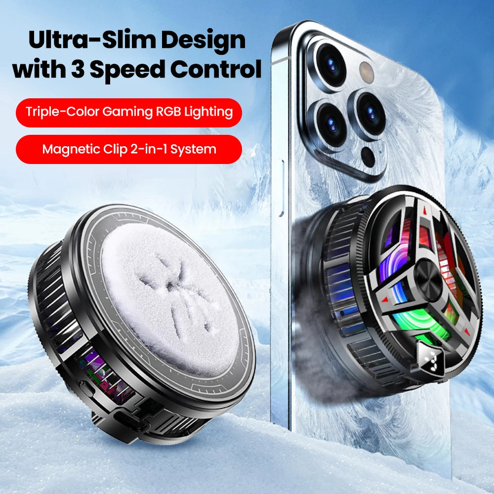 Magnetic Semiconductor Phone Cooler with RGB Lights | Clip-On Gaming Cooling Device