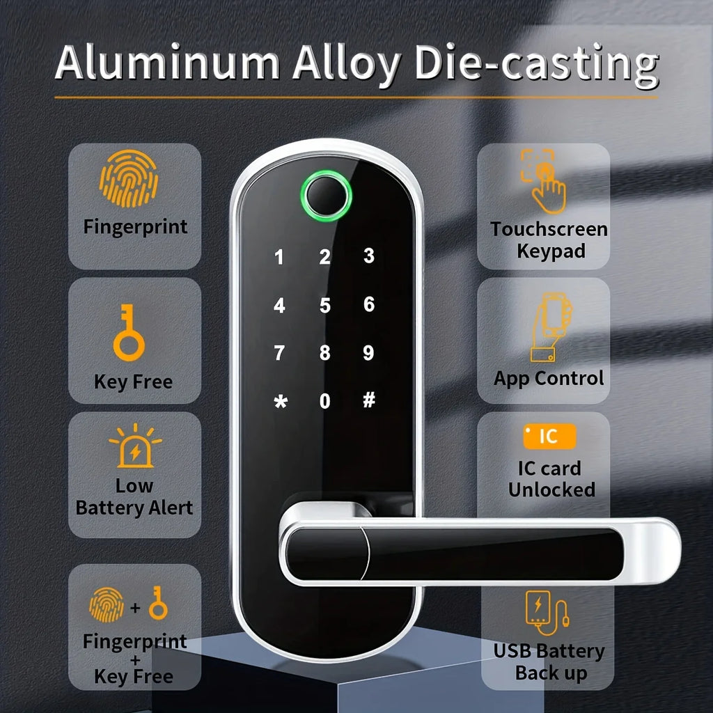 Smart Fingerprint Door Lock – WiFi, App, NFC & Touchscreen | IP67