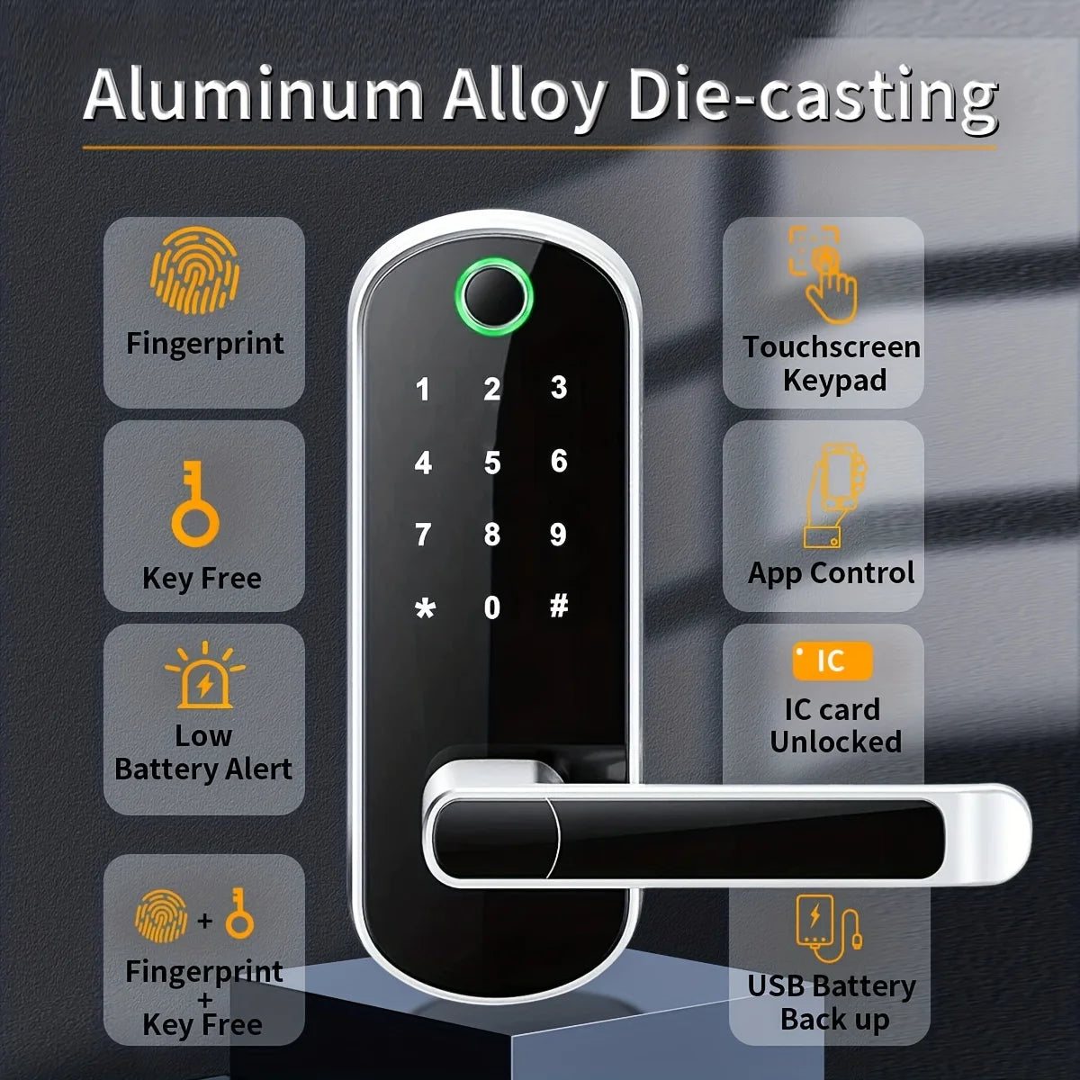Smart Fingerprint Door Lock – WiFi, App, NFC & Touchscreen | IP67