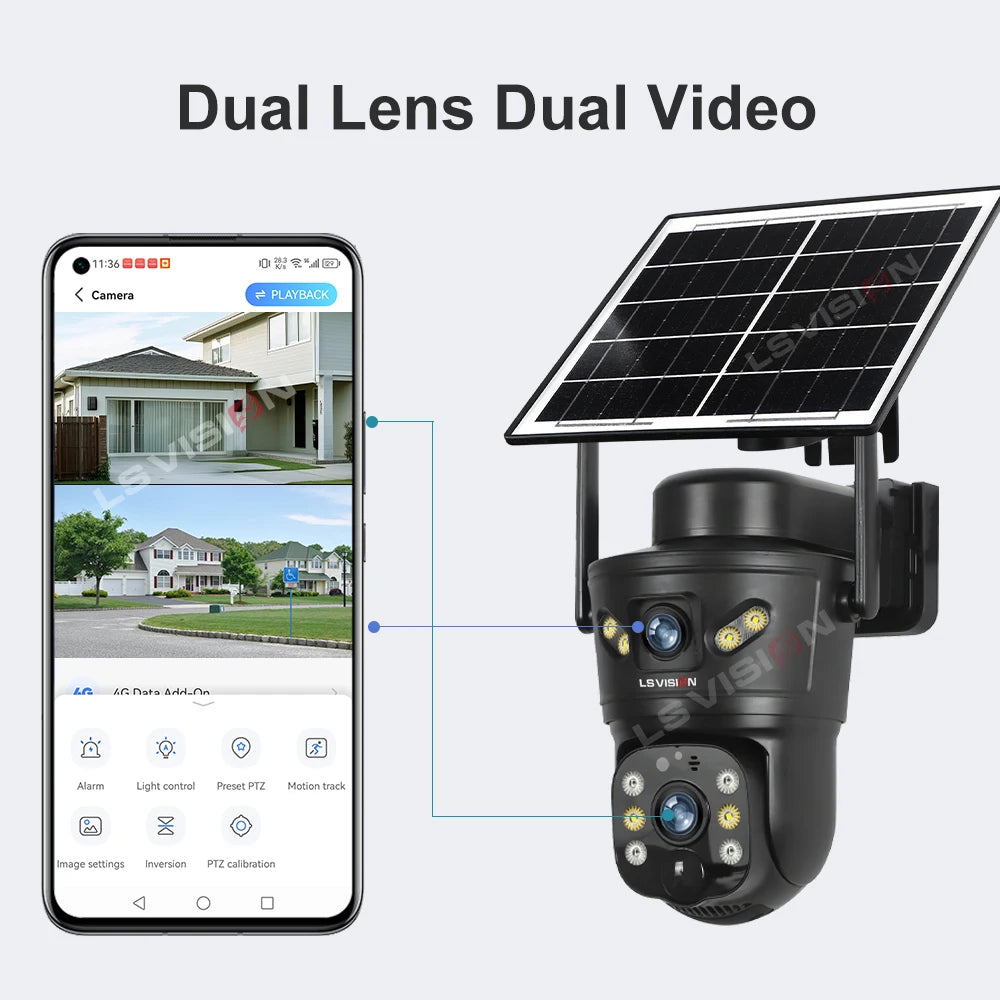 4G/WiFi Outdoor Solar Security Camera 8MP Dual Lens with Night Vision