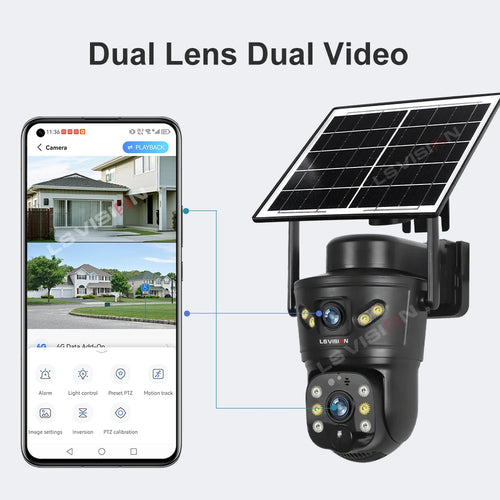 4G/WiFi Outdoor Solar Security Camera 8MP Dual Lens with Night Vision
