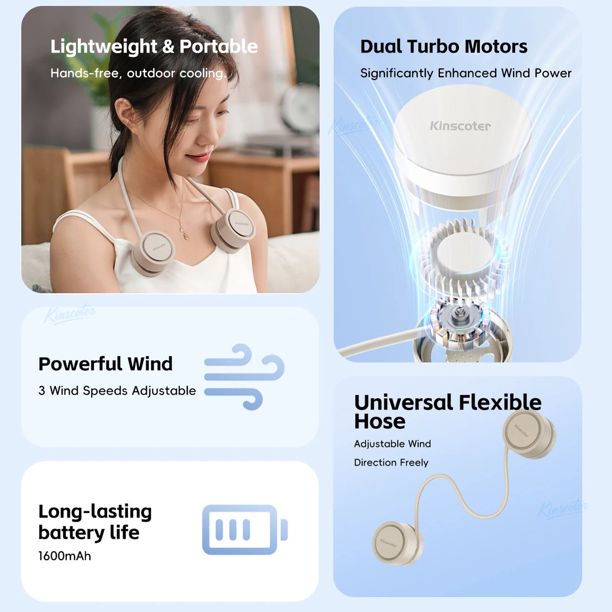 Portable Neck Fan | Foldable Rechargeable USB Bladeless Personal Cooling Fan for Sports & Travel