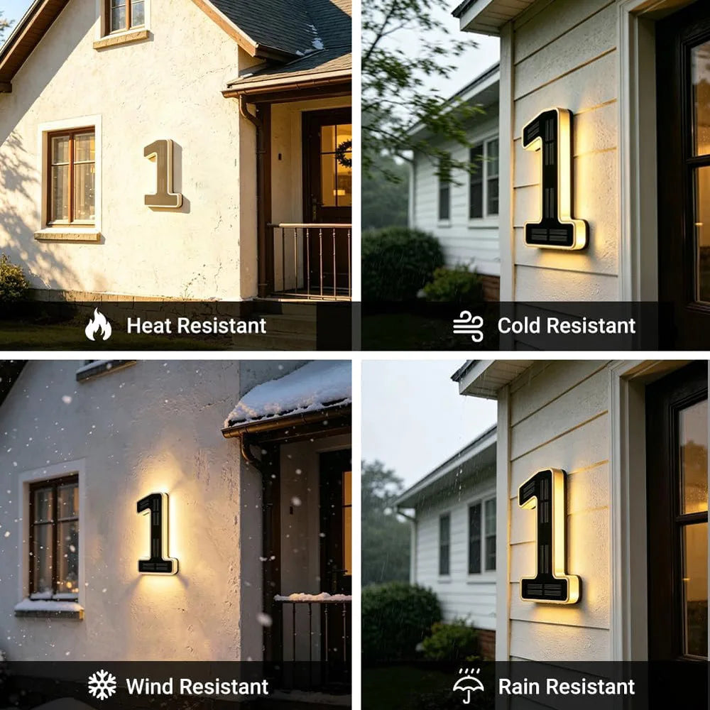 Solar Powered Outdoor House Number Light | Waterproof LED Address Sign