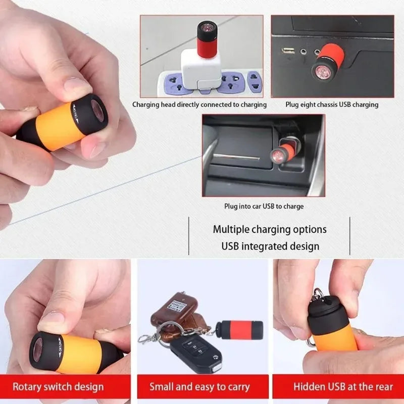 Pocket Keychain Flashlight USB Rechargeable Waterproof LED