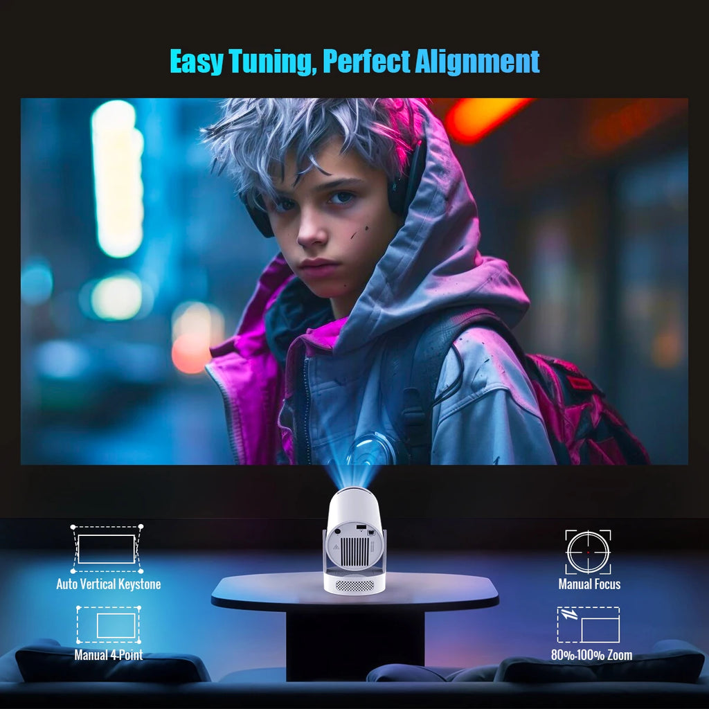 8K WiFi6 Portable Projector Android 14 with Bluetooth 5.4 - HY300 Pro