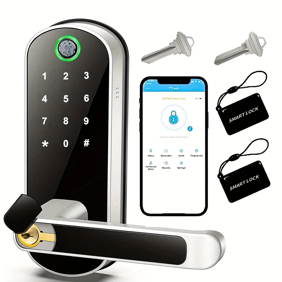 Smart Fingerprint Door Lock – WiFi, App, NFC & Touchscreen | IP67