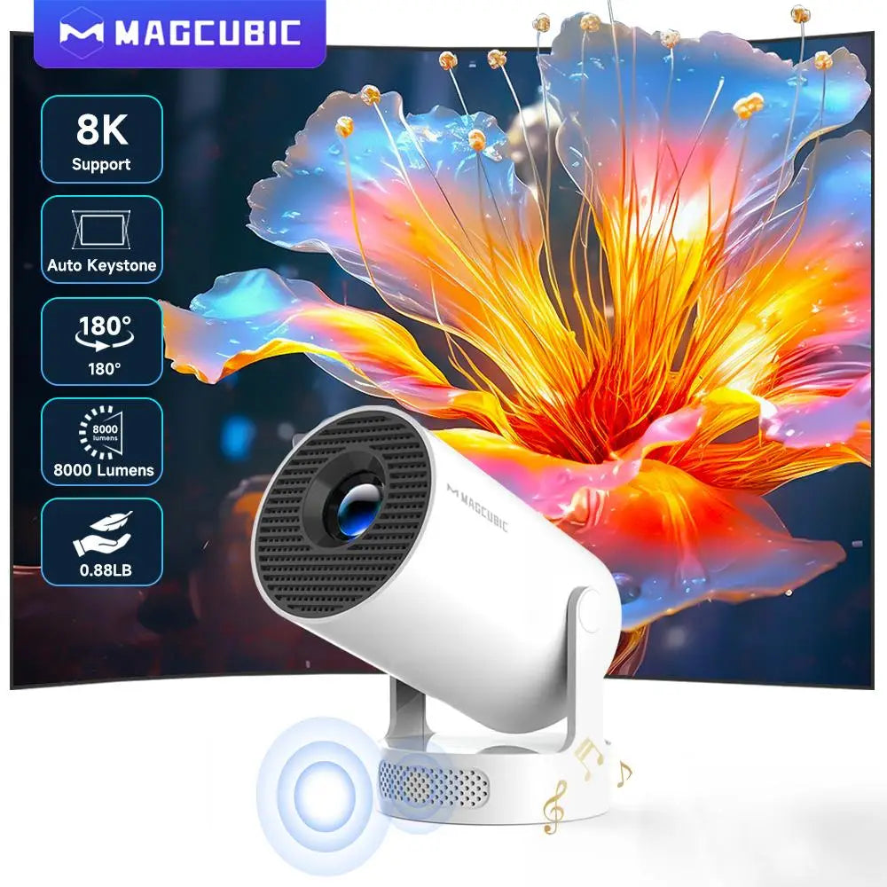 8K WiFi6 Portable Projector Android 14 with Bluetooth 5.4 - HY300 Pro