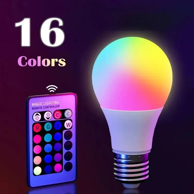 16 Colour RGB Smart LED Bulb E27 – Dimmable with Remote Control